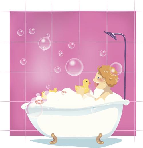 泡泡浴,卡通,婴儿,儿童,浴盆矢量图素材_id:306588711