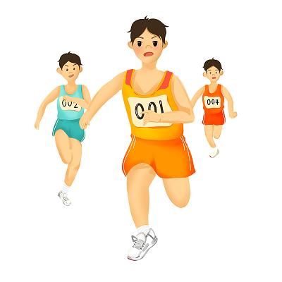 彩色手绘卡通人物跑步赛跑秋季运动会元素png素材