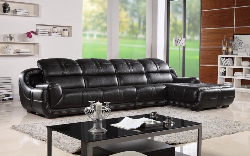 现代厚皮客厅沙发组合真皮沙发头层牛皮沙发 小户型皮艺沙发黑色