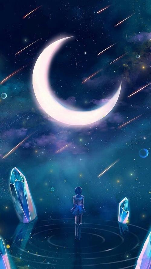 全屏背景图,月亮,星空,壁纸,唯美,水晶