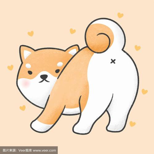 可爱的日本柴犬回头卡通手绘风格
