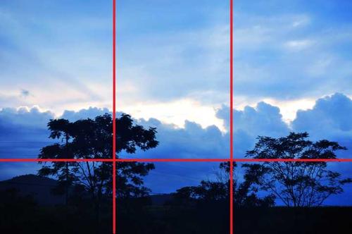 三,构图 1,九宫格 九宫格的4条线交汇的4个点是人们的视觉最敏感的
