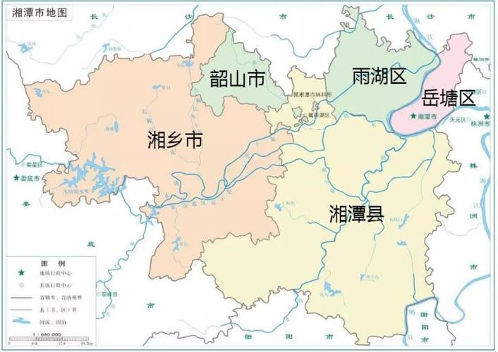 ▼湖南省(左)和湘潭市(右)地图湘潭市总面积5006平方千米,下辖湘潭县