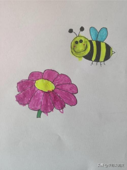 蜜蜂在花朵上采蜜的简笔画