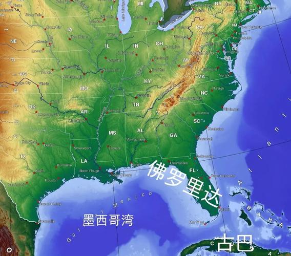 地图源自维基百科,作者esemono) 佛罗里达是一个伸入墨西哥湾和大西洋
