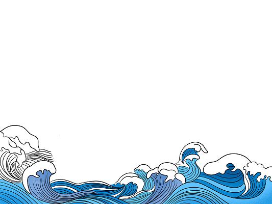 蓝色手绘卡通国潮古风海浪海水元素png素材