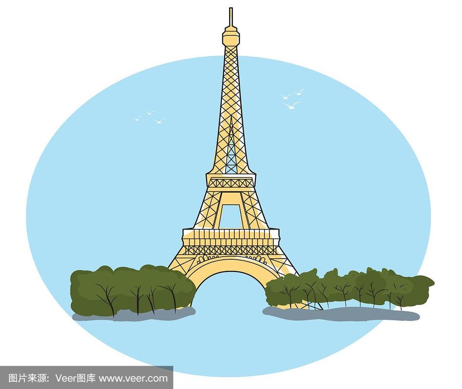 法国巴黎埃菲尔铁塔的卡通风格插图