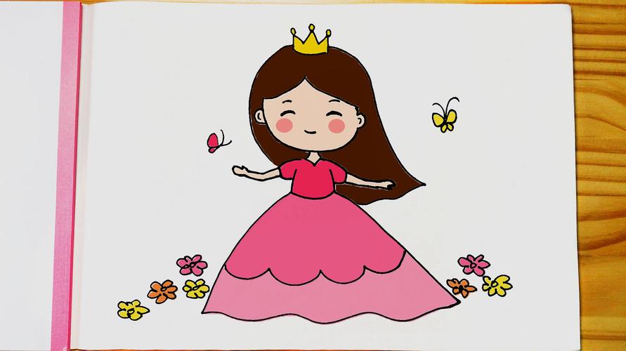 儿童简笔画教程|小公主和蝴蝶在花丛中翩翩起舞,简单可爱