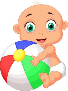 卡通双手抱球可爱的婴儿卡通抱着五颜六色的球照片
