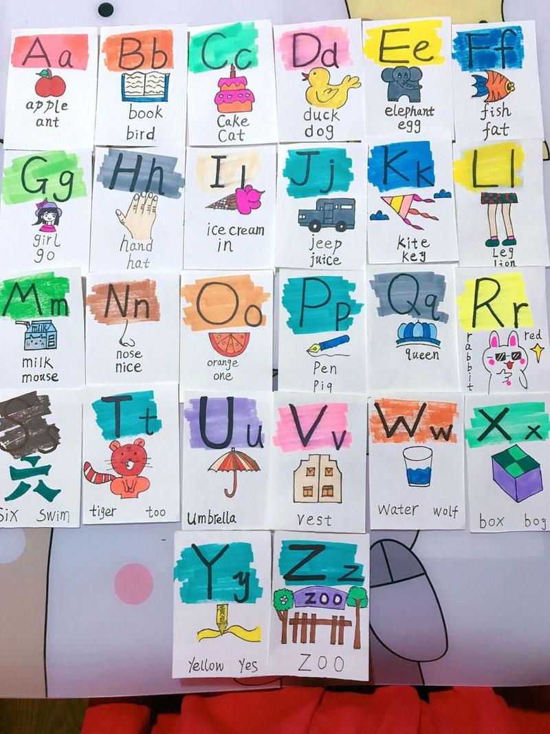英语26个字母卡片制作 也是找的素材,为了赶暑假作业的进度,做的有点