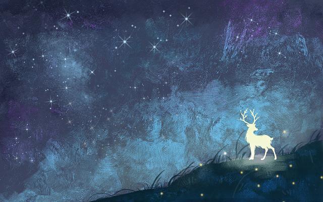 梦幻星空麋鹿夜空夜景鹿灵银河元素png素材深蓝色星空月亮雪人插画