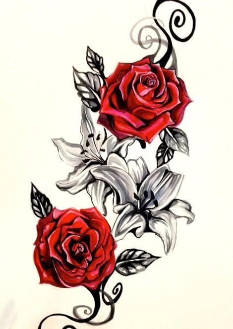 娇艳欲滴的红玫瑰纹身手稿 - 儿童画简笔画图片 - 哇图网