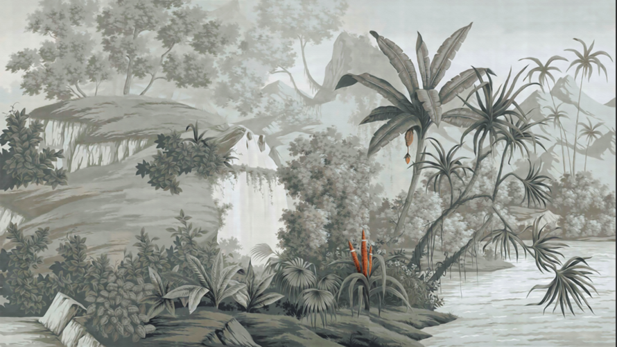 北欧手绘小清新热带植物火烈鸟背景墙