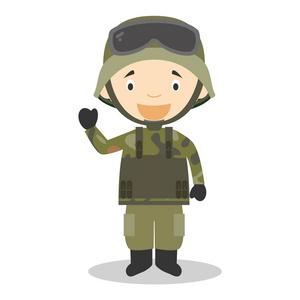 防弹少年团可爱的卡通矢量插画的一名士兵照片