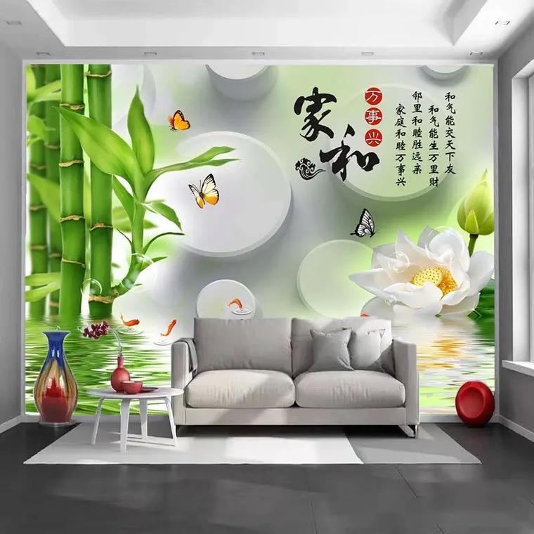 客厅沙发绿色唯美背景壁画#客厅背景墙 #网红背景墙 #现代简 - 抖音
