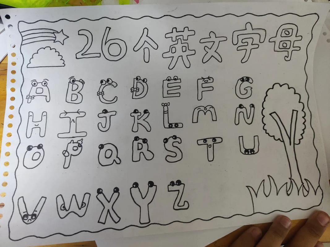 昨天晚上的家庭作业:创意字母画. 第一步用铅笔画,第二步用勾 - 抖音