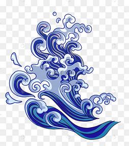 手绘,中国风,古风,浪花,蓝色,海浪