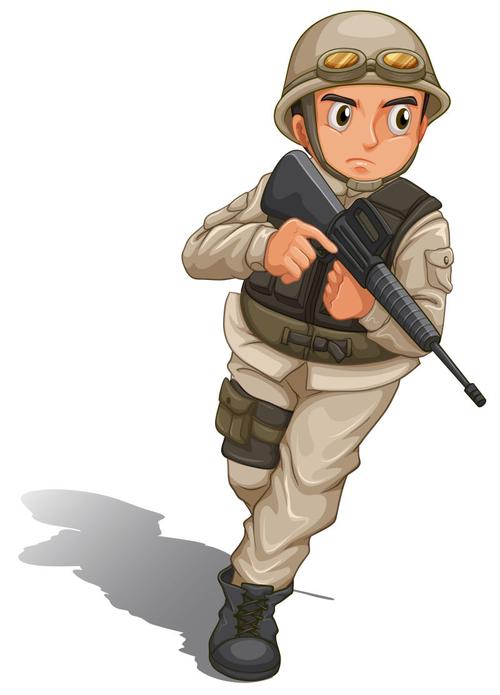创意矢量卡通持枪的年轻士兵插图