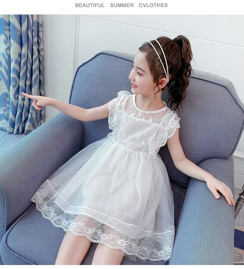 3女童连衣裙夏季4小女孩韩版洋气白色纱裙蕾丝公主裙5儿童裙子6岁