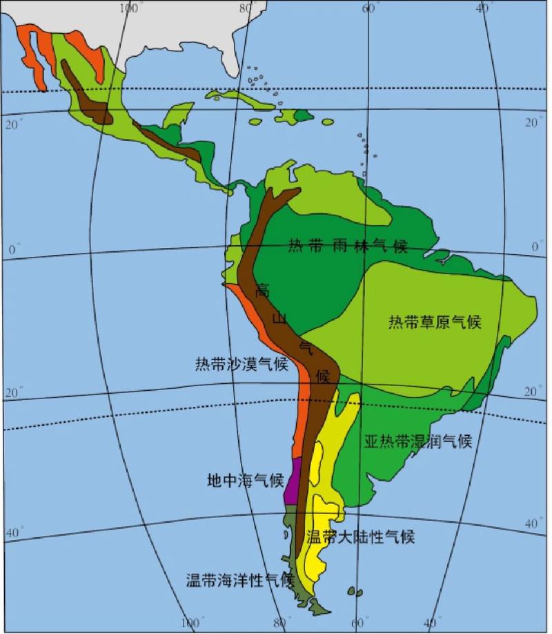 南美洲气候,地形图片 学习方法 背南美洲的气候分布图 看图2能说出数