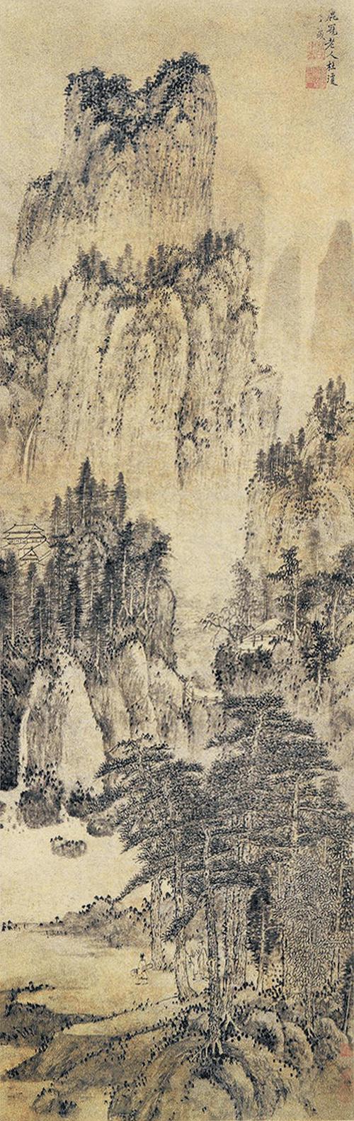明代金润《溪山真赏图》卷为其传世绘画孤本.