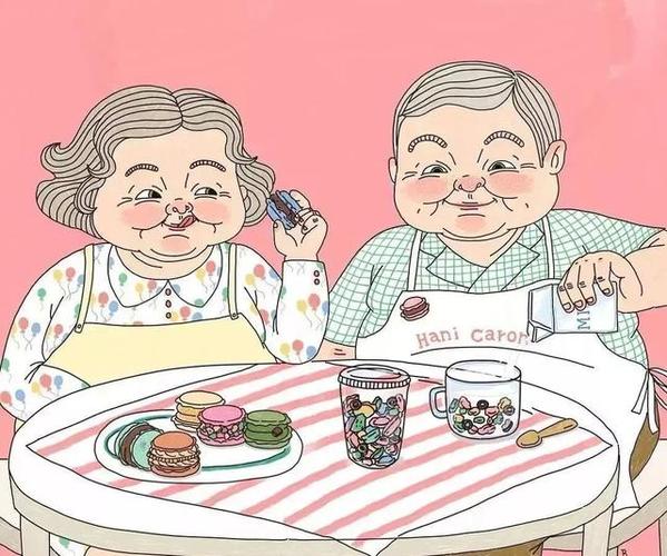 一对恩爱的老夫妻插画︱韩国插画师bomsamuso的作品