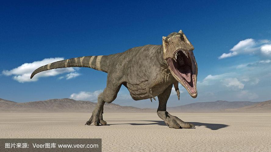 龙恐龙,霸王龙爬行动物,史前侏罗纪动物咆哮在荒芜的自然环境,正面,3d