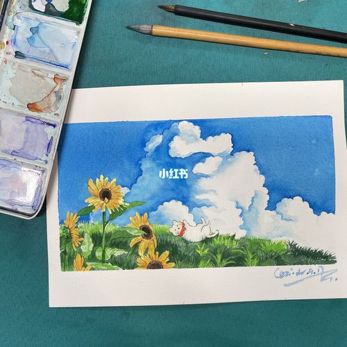 宫崎骏水彩画云朵下的猫78付步骤图