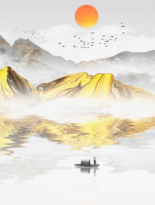 手绘中国风意境水墨山水风景画