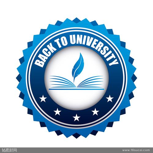 蓝色圆形锯齿花边大学logo矢量素材
