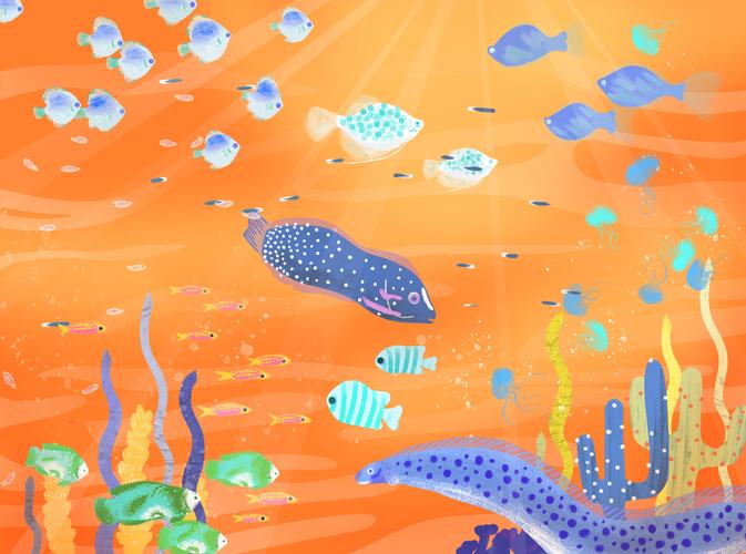 海底世界海洋生物鱼可爱插画