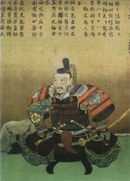 丰臣秀吉戎装像,肩甲上绘有对朝廷有功之臣的标志,"五七桐"纹.