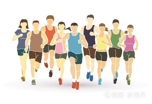 组的人在跑步,男人和女人跑马拉松插画-正版商用图片0cyzx9-摄图新