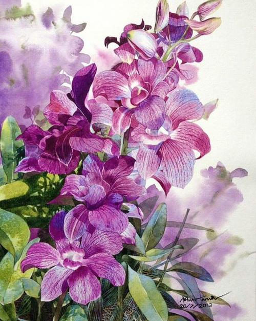 水彩 花卉|每一张都浓烈又唯美 一组来自泰国画家的水彩花卉
