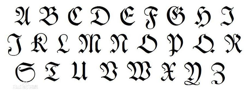  p>哥特式字体,又称blackletter,哥特体,在公元1150年到17世纪,它曾是