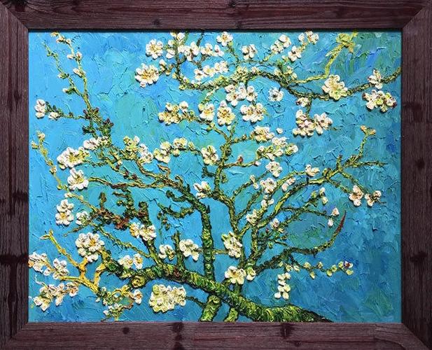 印象斑斓 梵高 盛开的杏花 纯手绘油画 欧美式新古典花卉客厅名画