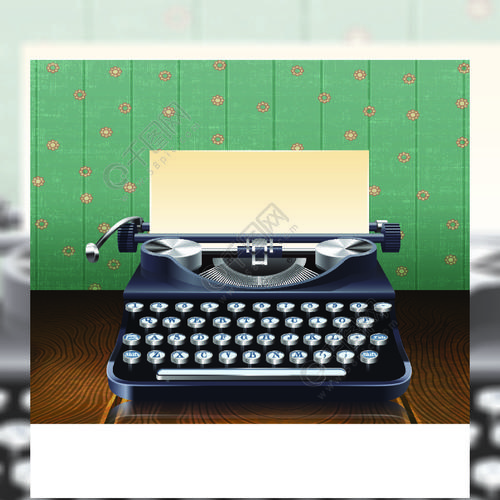 复古风格现实打字机用纸在木桌上的墙纸背景矢量图