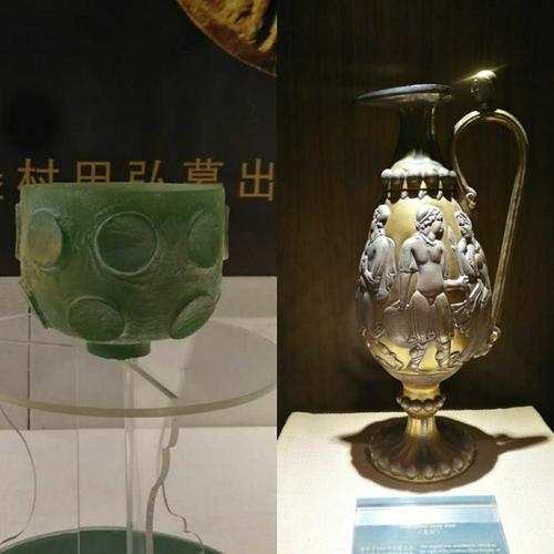 国家一级文物:凸钉玻璃碗       鎏金银壶