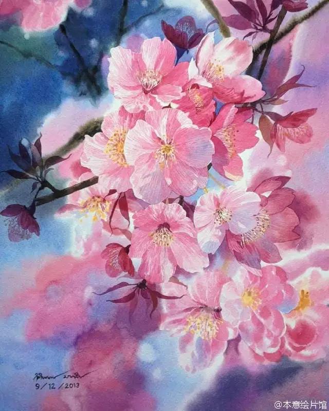 桃花朵朵开,最美水彩花卉,创作水彩画先从最简单的花卉入手
