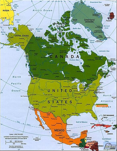 北美洲(north america)地图