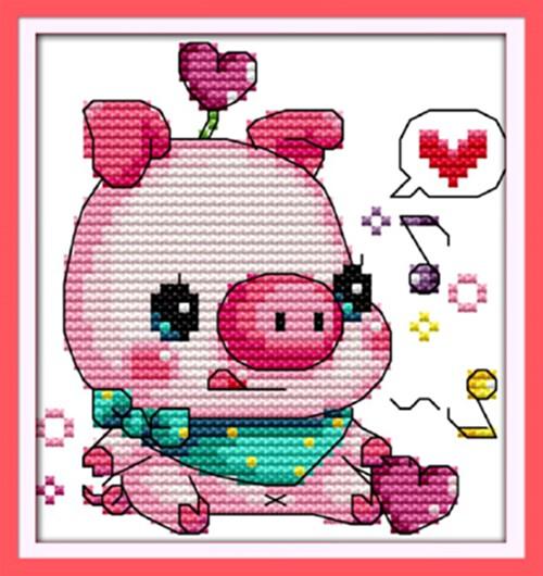 针爱99新款印花粉红色小猪十字绣卡通动物猪简单小幅儿童szx手工
