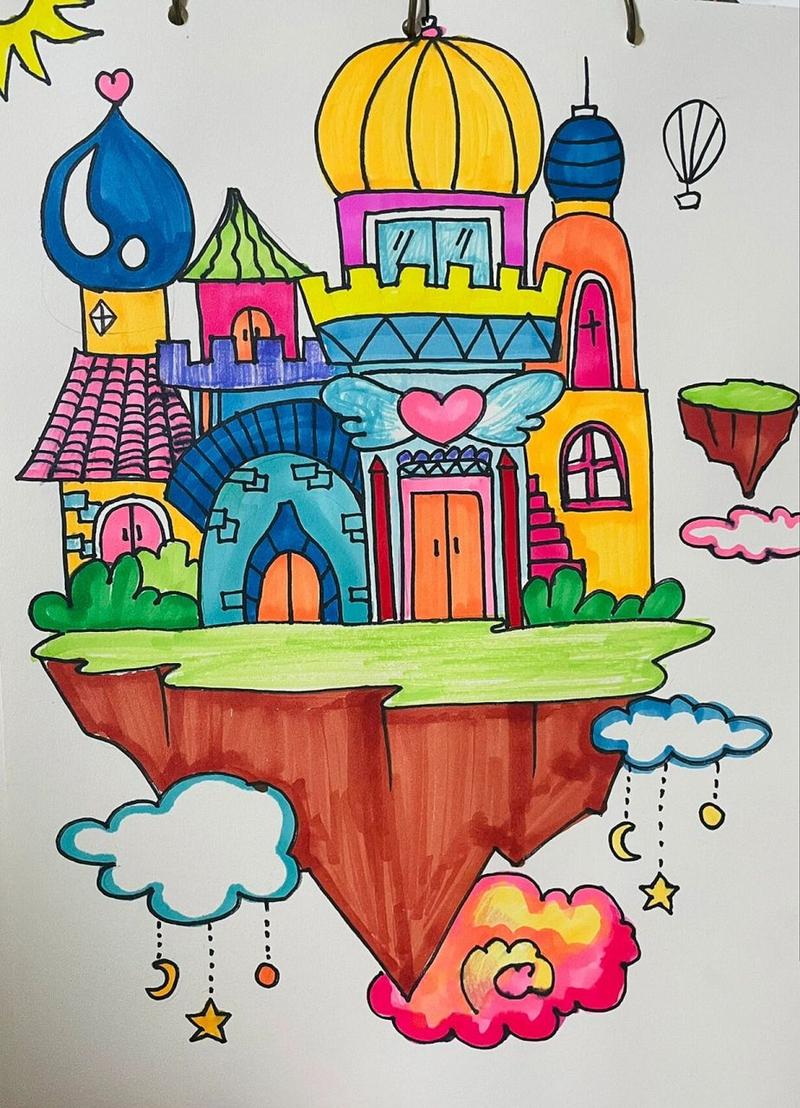 空中城堡创意儿童画7-8岁 课程名称:《空中城堡未来城市》 课时:2课时