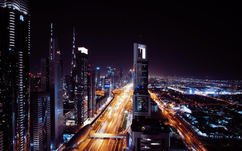 迪拜,阿联酋,城市夜晚,摩天大楼,道路,灯光
