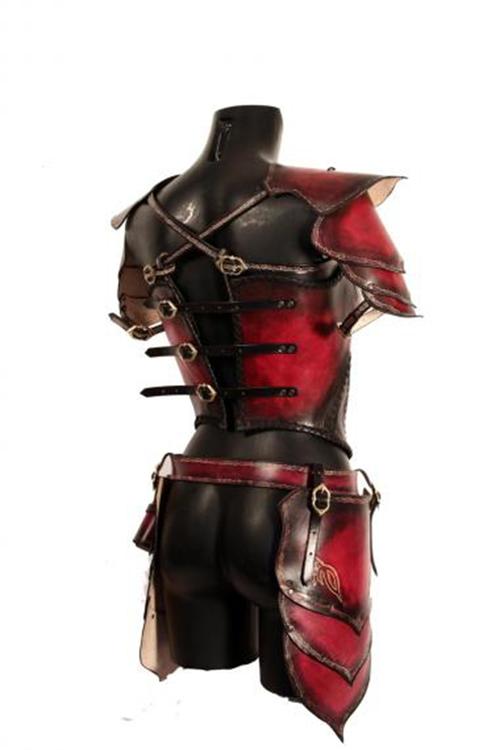 美国代购 armor ▲手作复古中世纪幻想女性红色皮革铠甲套装服饰