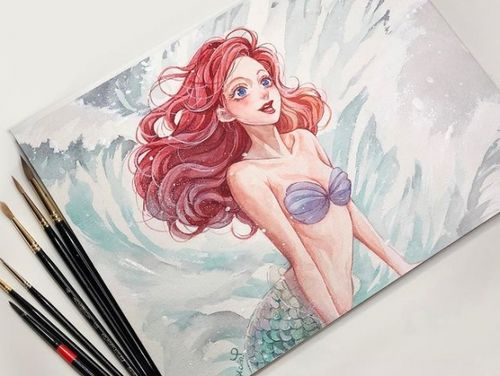 韩国画师绘制水彩迪士尼公主