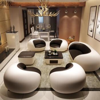 沙发头层牛皮沙发个性创意客厅组合简约时尚皮艺弧形现代家具 三人位