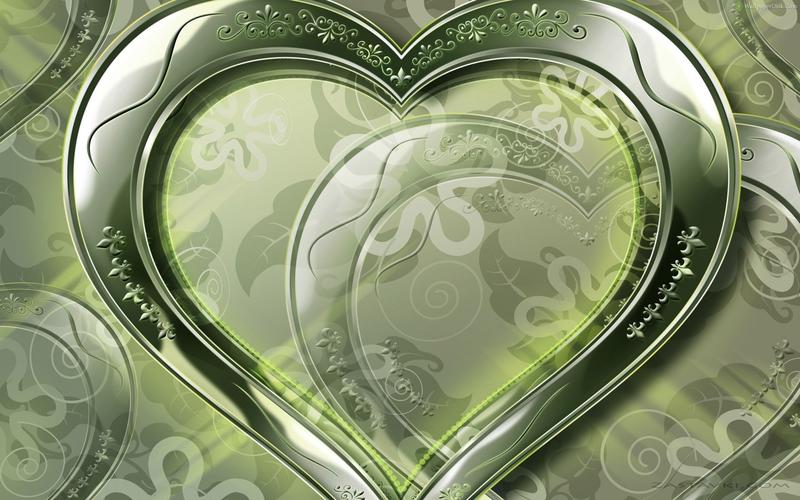 水晶绿色爱的心壁纸