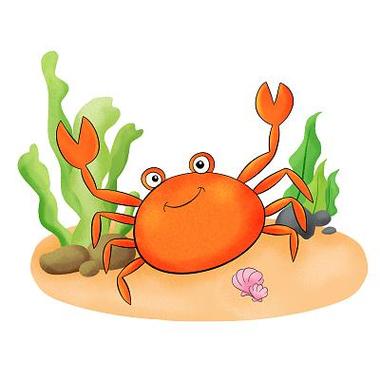 卡通海鲜简笔画彩色拟人风格沙滩螃蟹美食餐饮秋天螃蟹简笔画