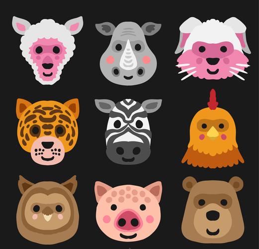 9款彩绘动物头像面具矢量素材