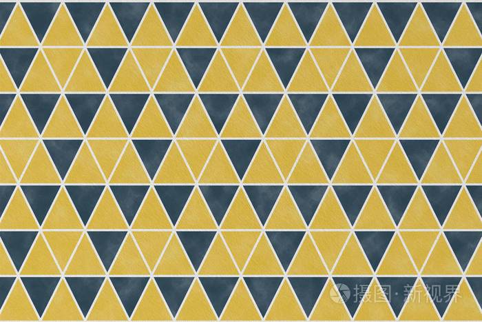 黄色背景上几何三角形形状的抽象图案和包装纸设计的墙面纹理